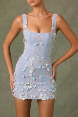 Embellished Corset Mini Dress in Sky Blue