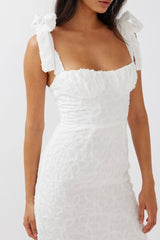 Cupid Tied Shoulder Embellished Midi Dress White