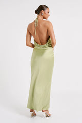 Sammy Satin Halter Maxi Dress - Pistachio