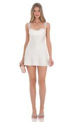 Lace Strap Satin Dress in White