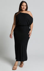 Jacqueline Midi Dress - Linen One Shoulder Dress in Black