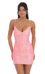 Neon Sequin Bodycon Dress in Pink