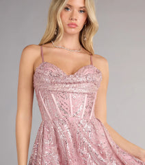 Lila Glitter Corset Skater Short Dress