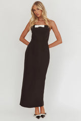 Cocktail Party Strapless Bow Bust Maxi Dress Black
