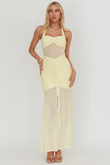 Rayah Sheer Insert Ruched Maxi Dress Yellow