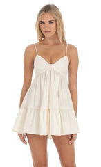 Bow Babydoll Dress in White