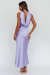 Damsel Reverse Halter Maxi Dress Satin Lilac