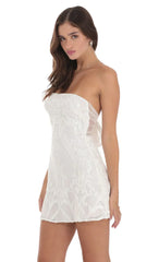 Sequin Mesh Strapless Dress in White