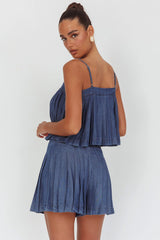 Country Girl Pleated High Waist Shorts Dark Denim