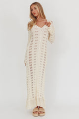 Portside Long Sleeve Knit Maxi Dress Cream