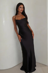 Starlette Cowl Neck Satin Maxi Dress - Black