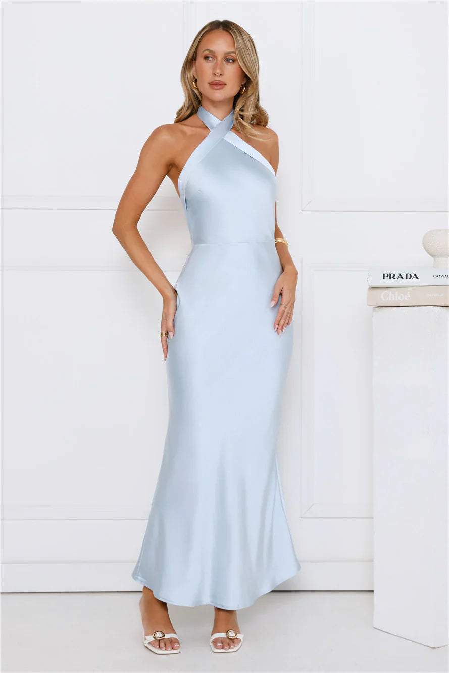 Majestic Girl Halter Satin Maxi Dress