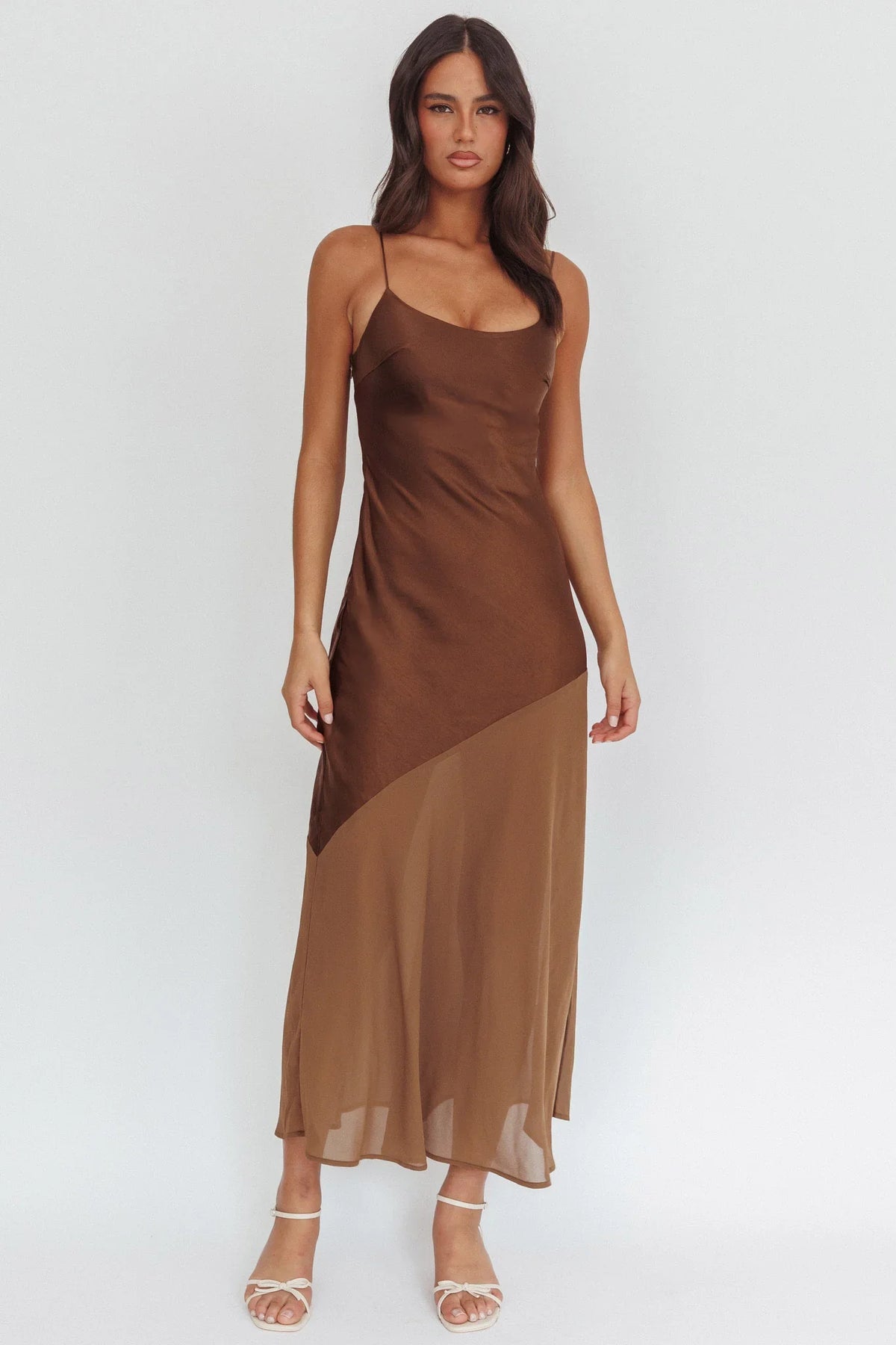Gilded Dream Chiffon Hem Maxi Dress Chocolate