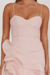 Charmayne Asymmetric Ruffle Trim Maxi Dress Pink