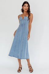 Catch My Drift A-Line Midi Dress Denim Blue