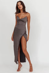 Winter Moon Strapless Lace Trim Midi Dress Charcoal