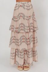 Ezmeralda Tiered Ruffle Maxi Skirt Floral Beige