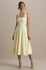 Auburn | Pale Lemon Halter-Neck Midi Dress