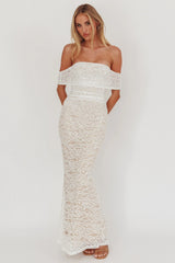 Flutters Off-Shoulder Lace Maxi Dress White