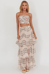 Ezmeralda Strapless Peat Crop Top Floral Beige