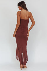 Kamilah Gathered Cascading Ruffle Midi Dress Maroon