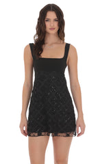 Novelty Lace Shift Dress in Black