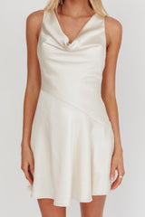 Brigid Cowl Neck Scoop Back Mini Dress Ivory