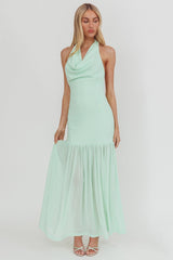 Kailyn Cowl Neck Sheer Hem Maxi Dress Mint