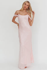 Madrid Sunset Off-Shoulder Sequin Maxi Dress Pink
