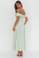 Scarlet Off-Shoulder Ruffle Trim Maxi Dress Sage
