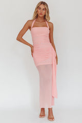 Rebekkah Halterneck Side Sash Maxi Dress Pink