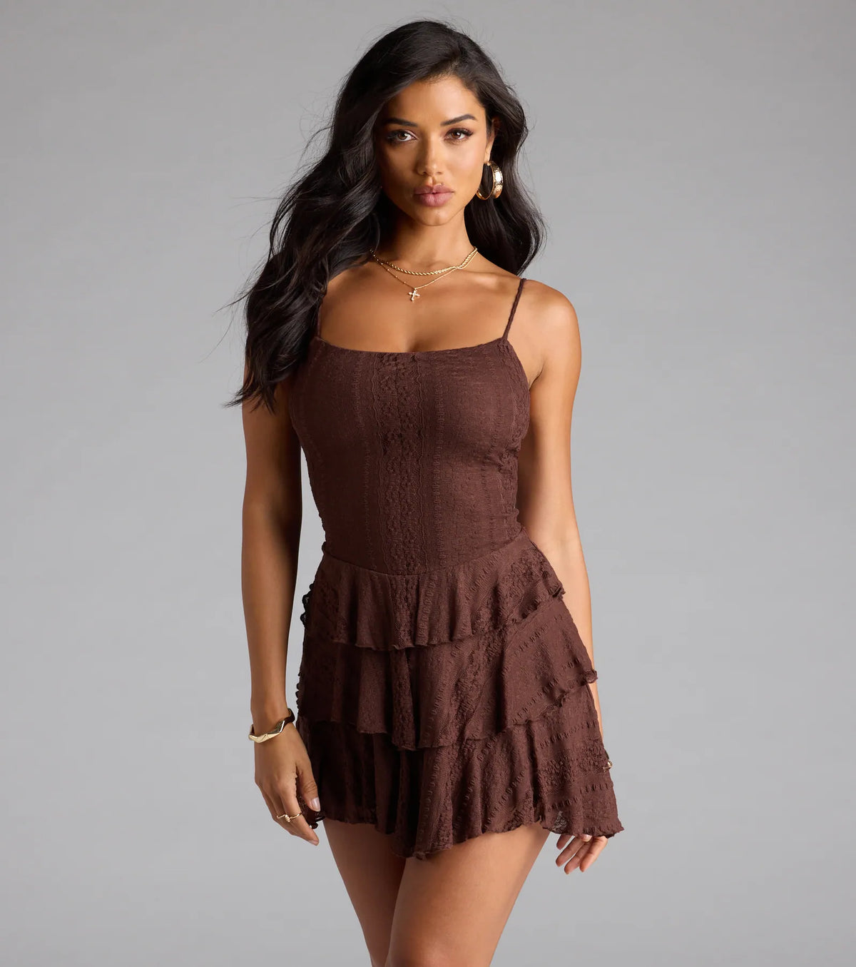 Like A Daydream Lace Ruffle Skater Dress