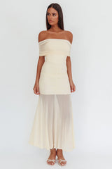 Clarita Sheer Ruched Maxi Dress Cream