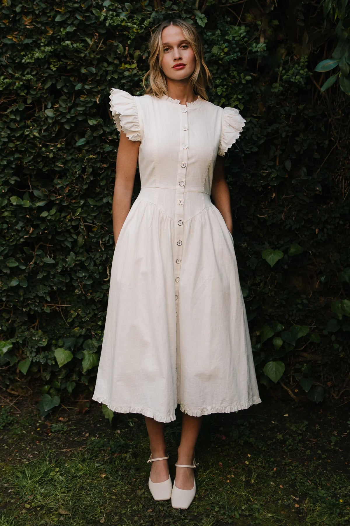 Nelly Dress in White Denim