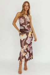 Kimbra Waist Sash Maxi Dress Floral Brown