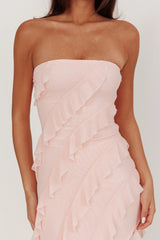 Just Friends Strapless Ruffle Maxi Dress Light Pink