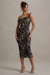 Nora | Zebra Print Twisted Asymmetric Midi Dress