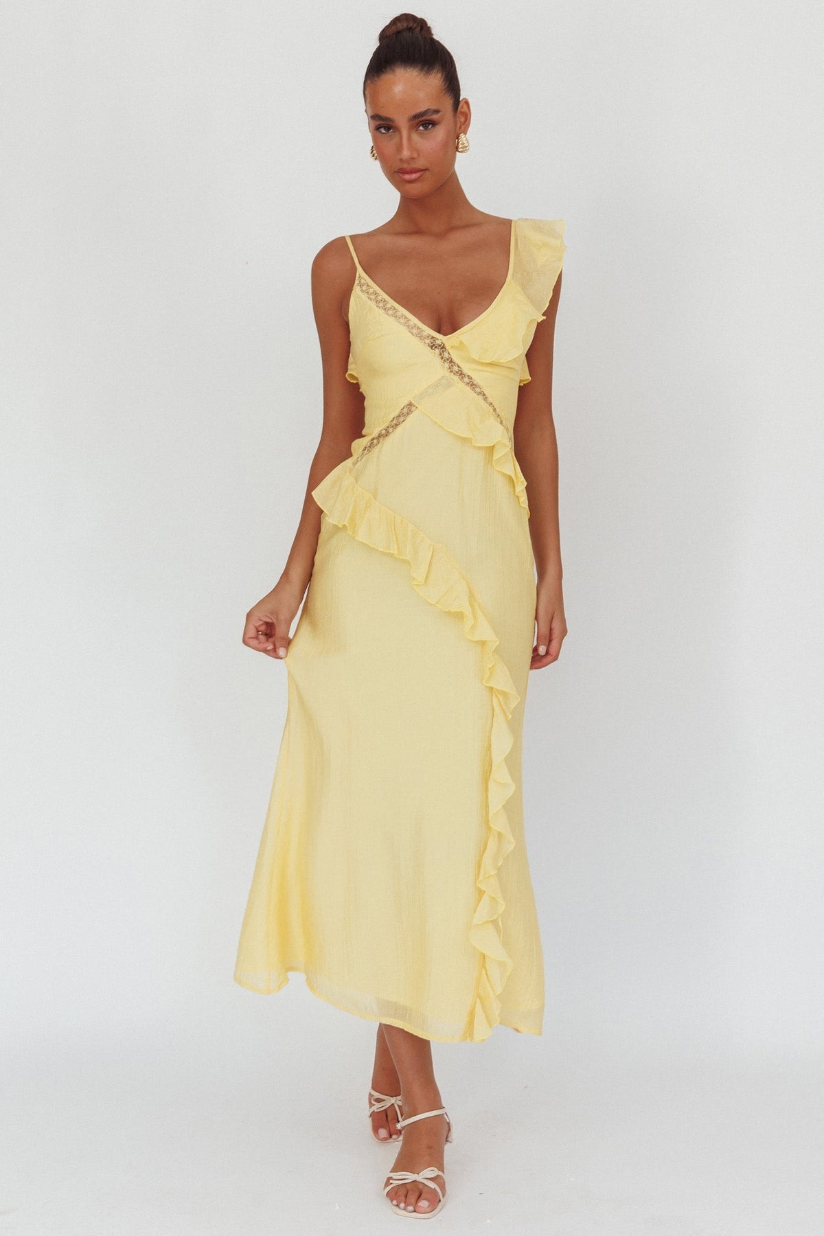 La Estrella Ruffle And Lace Trim Maxi Dress Butter