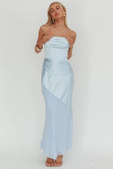 Moon Aura Pleat Detail Strapless Maxi Dress Blue