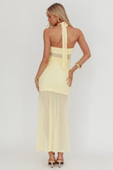 Rayah Sheer Insert Ruched Maxi Dress Yellow
