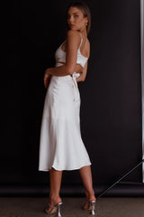 Dance With Me Crossover Bust Midi Dress Ivory