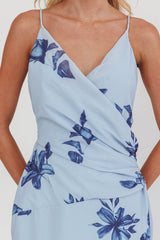 Lexxi Crossover Gathered Waist Maxi Dress Floral Blue