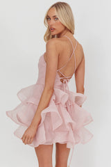 Kiera Layered Ruffle Strappy Mini Dress Pink