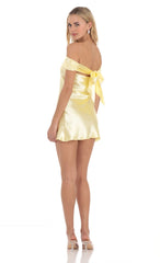 Satin Off Shoulder Dress in Yellow