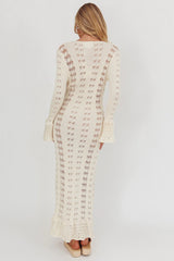 Portside Long Sleeve Knit Maxi Dress Cream