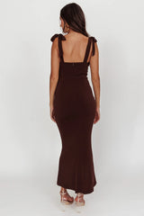 Rose Garden Tied Shoulder Maxi Dress Brown
