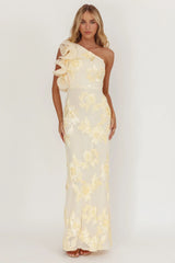 Deanna One-Shoulder Ruffle Maxi Dress Floral Texture Yellow