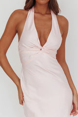 Devotion Twist Bust Halter Maxi Dress Baby Pink