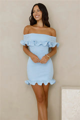 Glimmering Noir Off Shoulder Lace Mini Dress