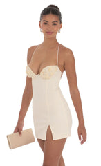 Floral Bust Fit and Flare Dress in Cream